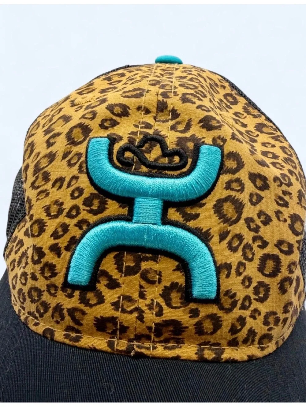 Hooey Leopard Print Trucker Hat Black Turquoise Snapback Western Cap